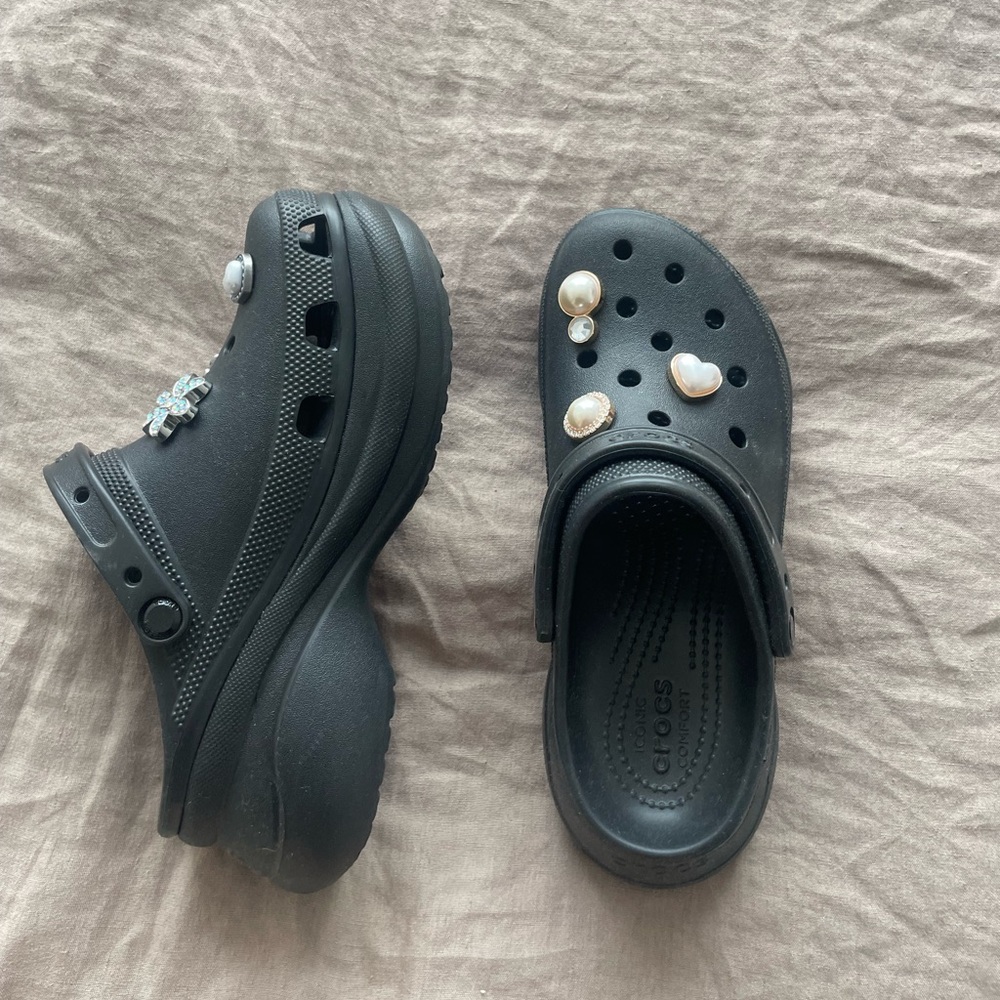 CROCS Black Clogs with Pearl Accents